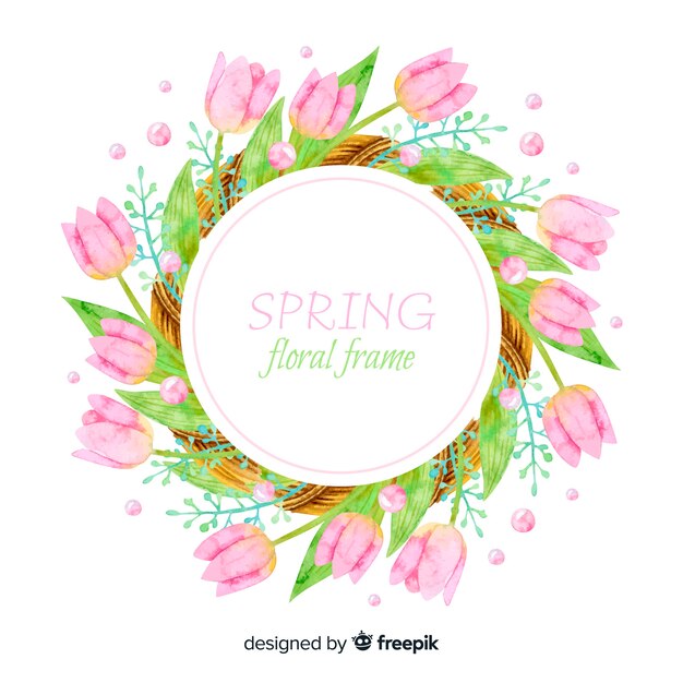 Watercolor spring floral frame