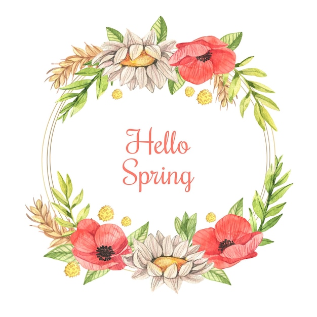 Watercolor spring floral frame