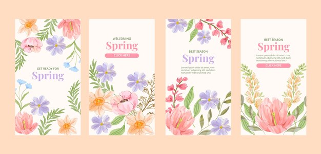 Watercolor spring floral instagram stories collection