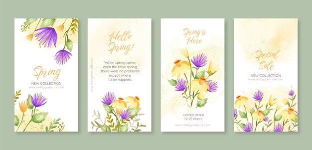 Watercolor spring floral instagram stories collection