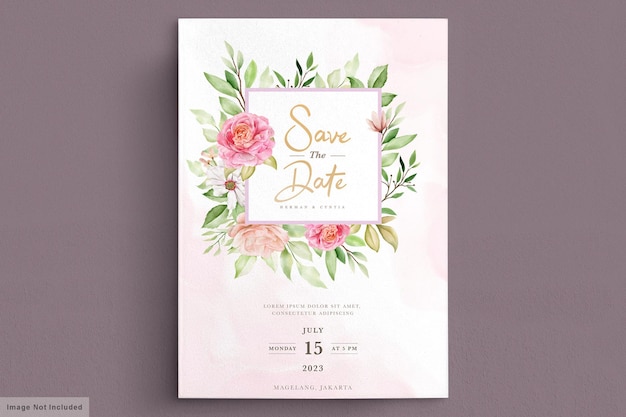 Watercolor spring floral and leaves invitation card