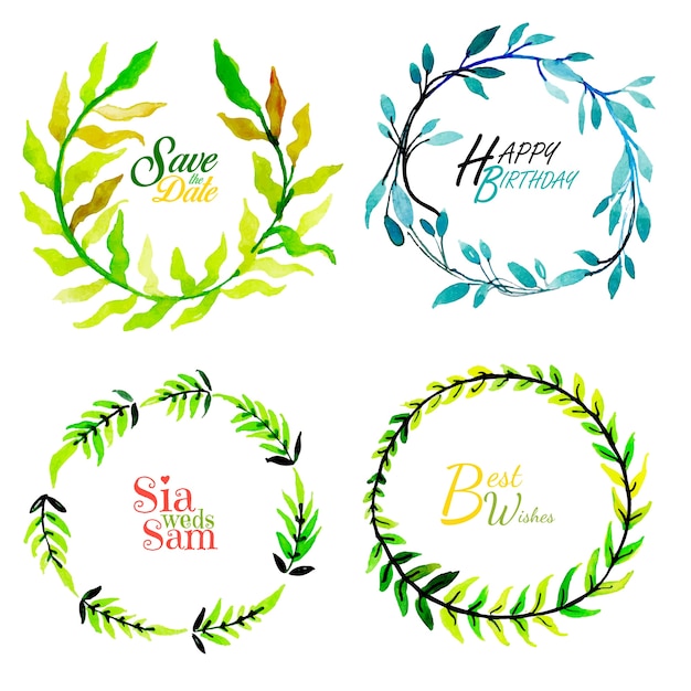 Free vector watercolor spring floral and leaves wreath collection