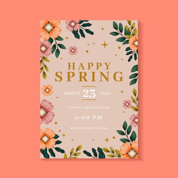 Watercolor spring floral vertical poster template