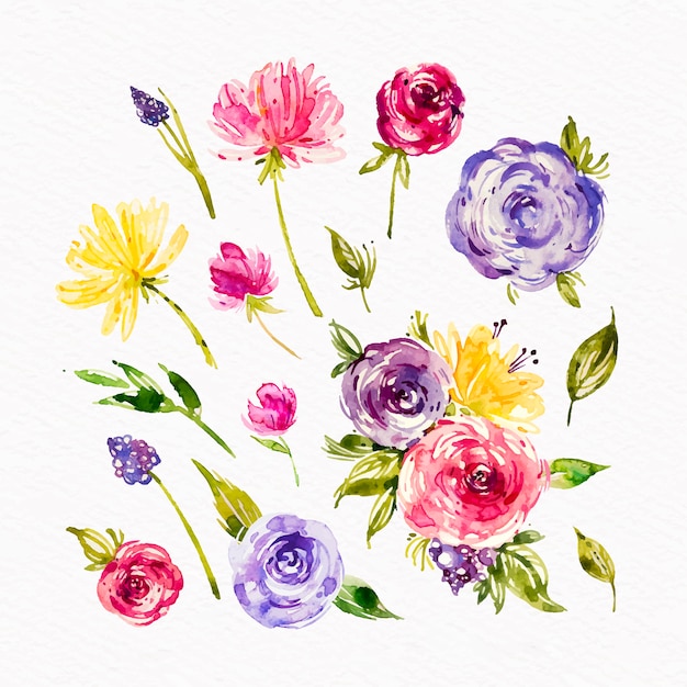 Free vector watercolor spring flowers collection design