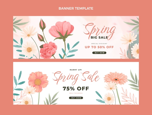 Free vector watercolor spring horizontal banners set