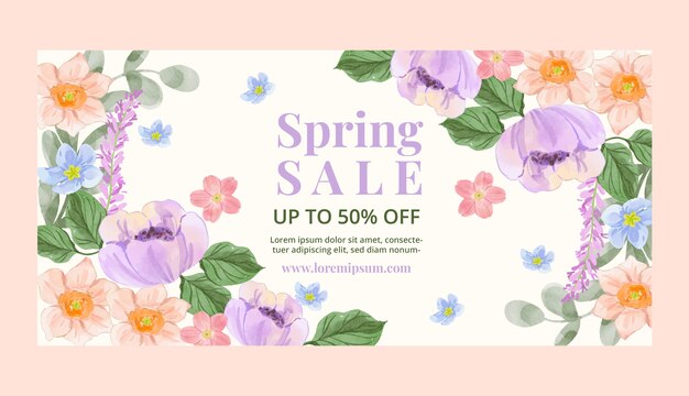 Watercolor spring horizontal sale banner template