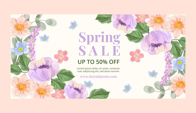 Watercolor spring horizontal sale banner template