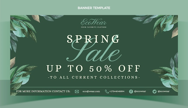 Free vector watercolor spring horizontal sale banner