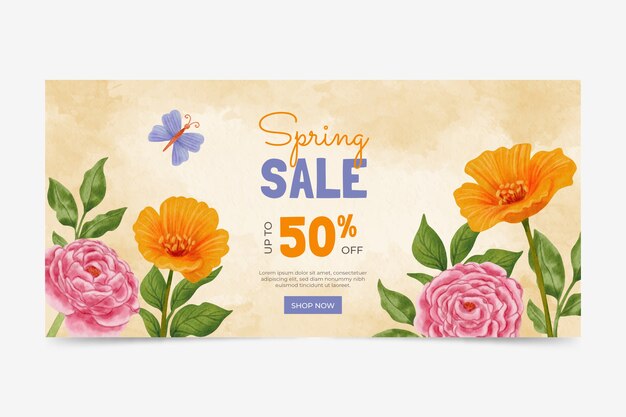 Free vector watercolor spring horizontal sale banner