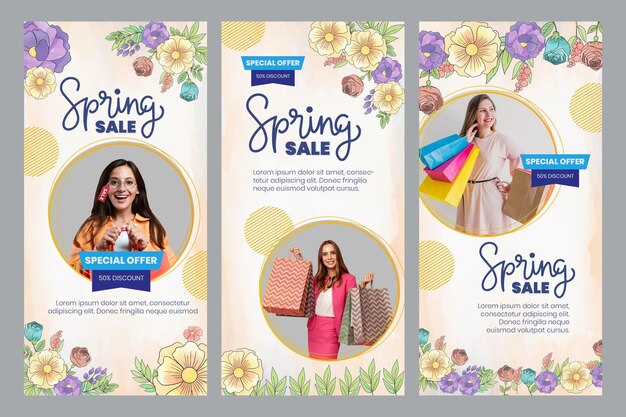 Free vector watercolor spring instagram stories