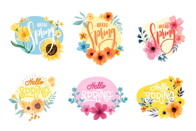 Free vector watercolor spring label collection