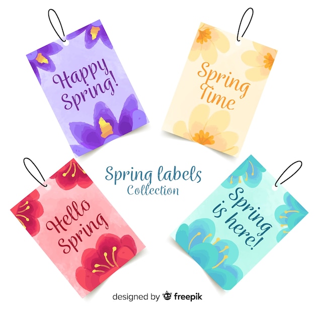 Free vector watercolor spring label pack