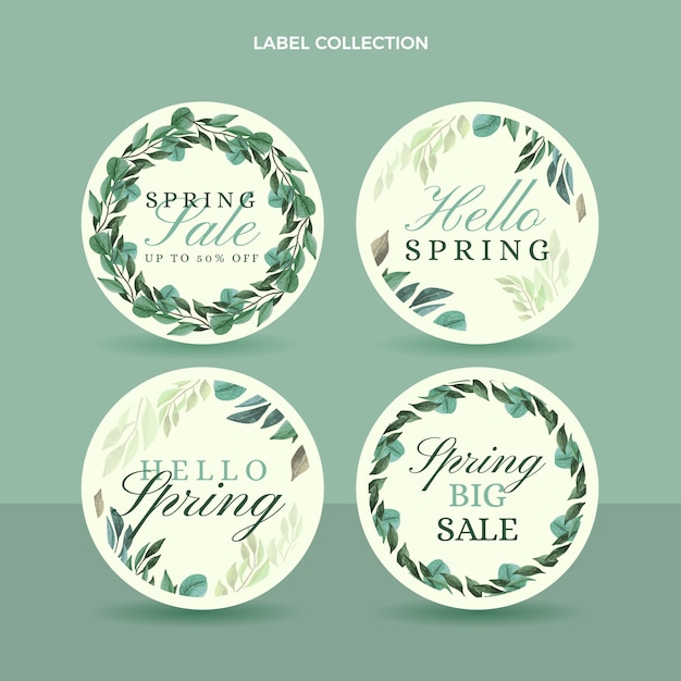 Free vector watercolor spring labels collection