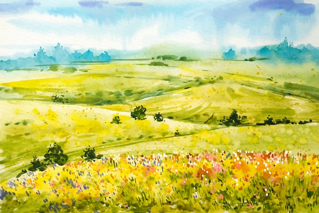 Watercolor spring landscape background