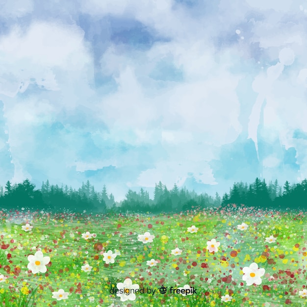 Free vector watercolor spring landscape