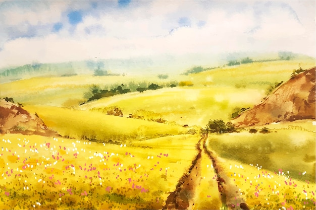 Watercolor spring landscape