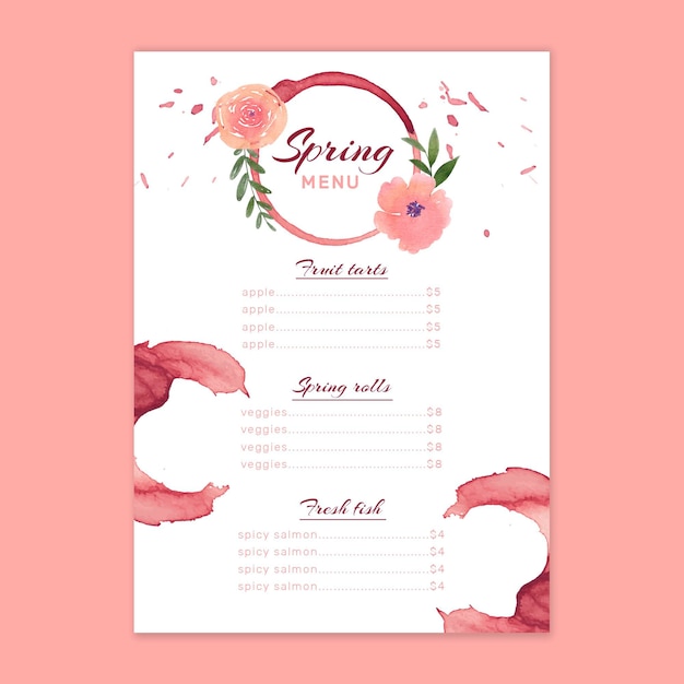 Free vector watercolor spring menu