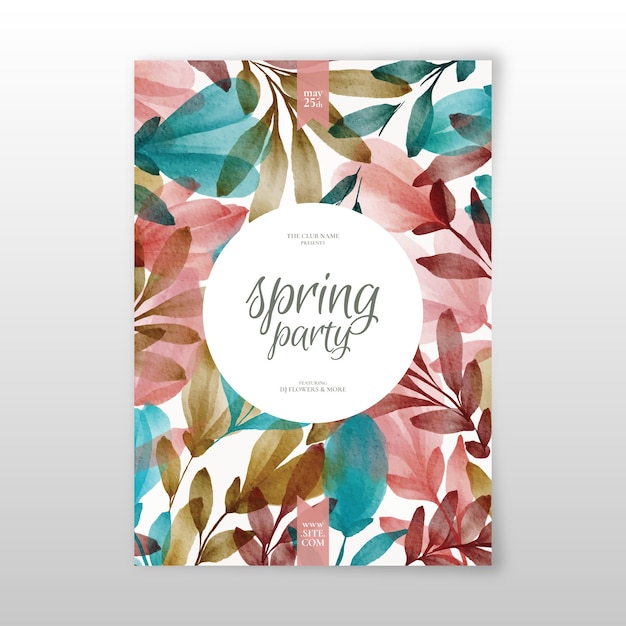 Watercolor spring party flyer template concept