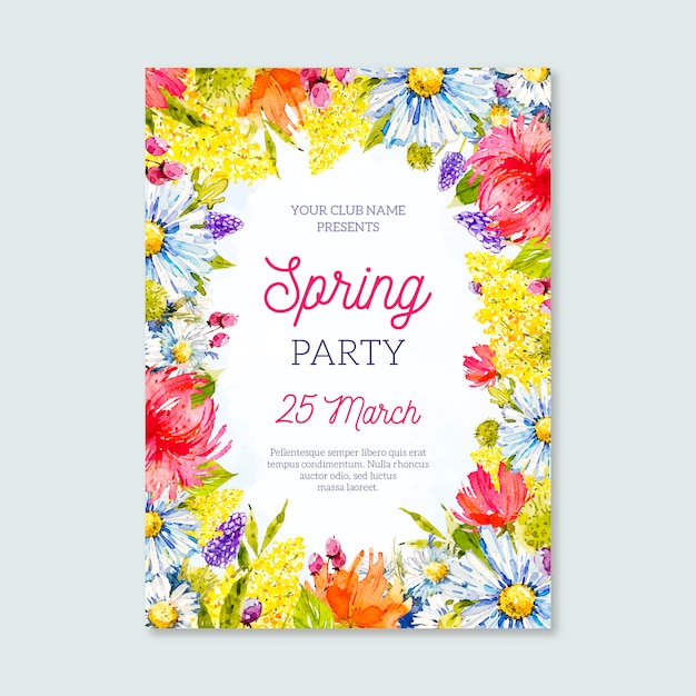 Free vector watercolor spring party poster template