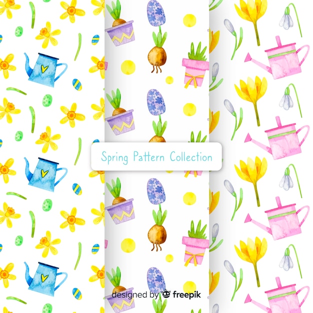 Watercolor spring pattern collection