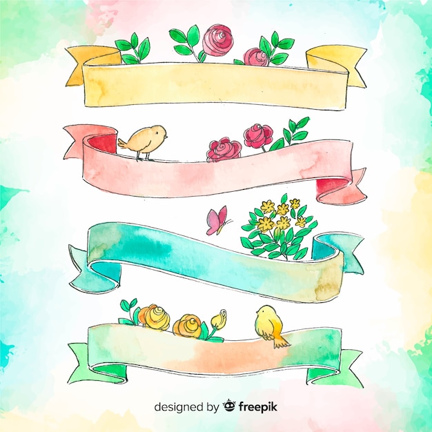 Free vector watercolor spring ribbon pack