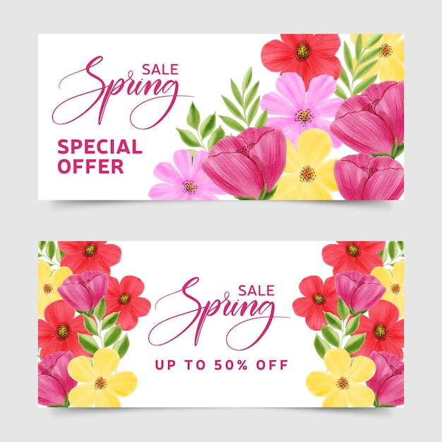 Watercolor spring sale banner collection design