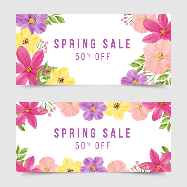 Watercolor spring sale banner collection theme