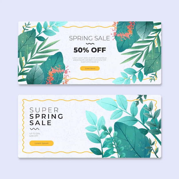 Free vector watercolor spring sale banner collection