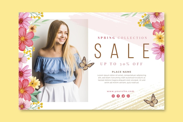 Watercolor spring sale banner template