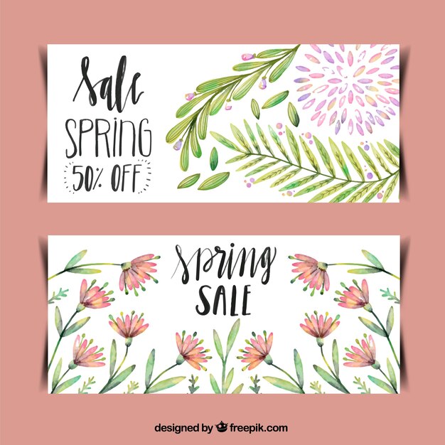 Watercolor spring sale banners