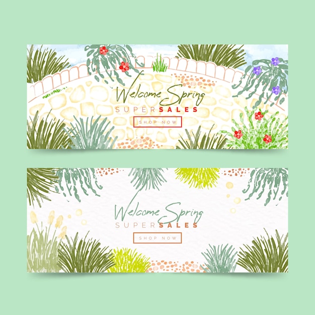 Free vector watercolor spring sale banners