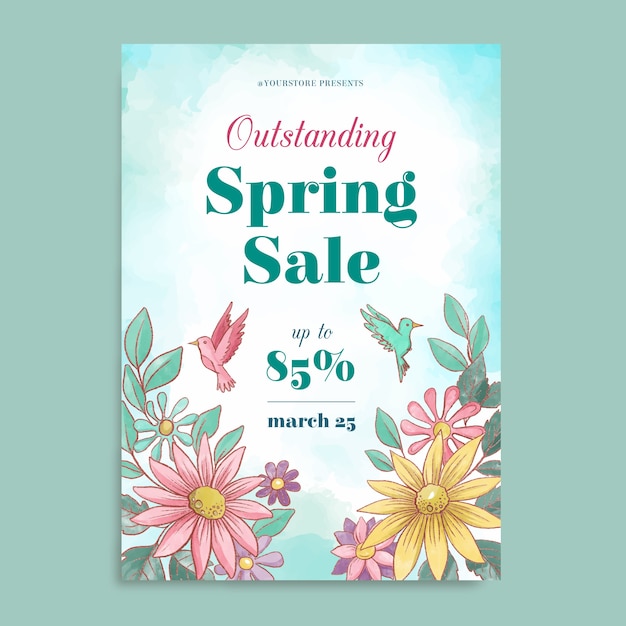 Free vector watercolor spring sale flyer template