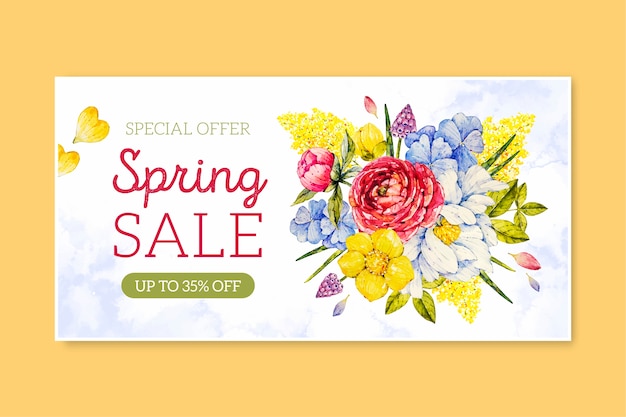 Watercolor spring sale horizontal banner