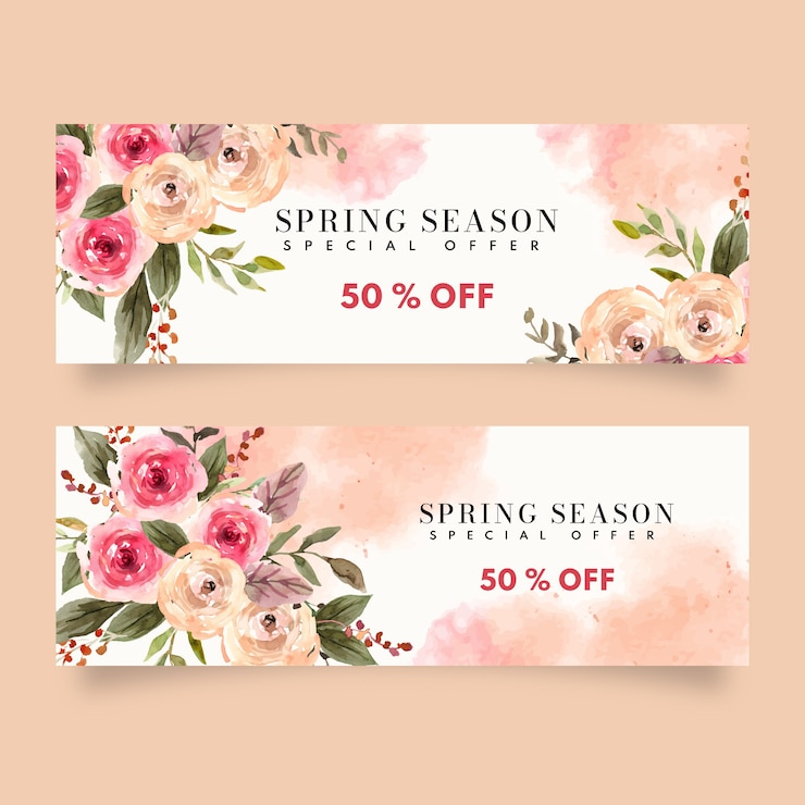 Free Vector watercolor spring sale horizontal banners set