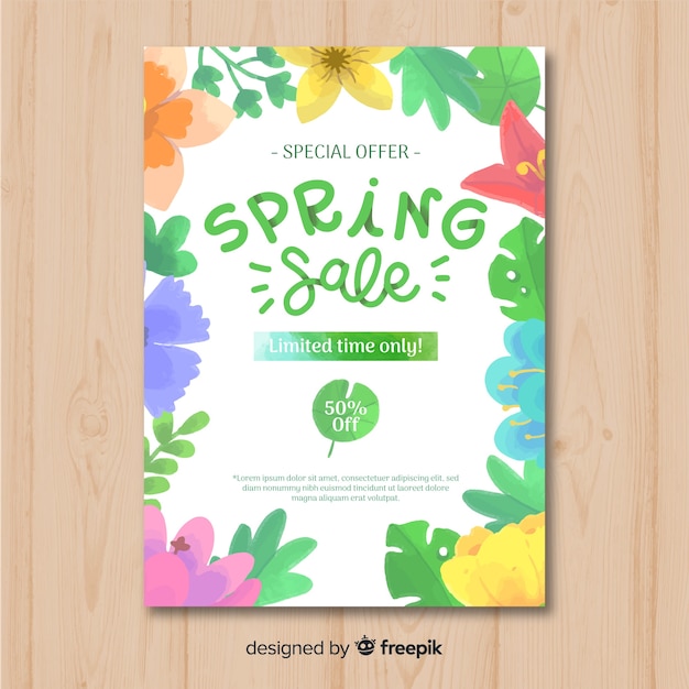 Free vector watercolor spring sale poster