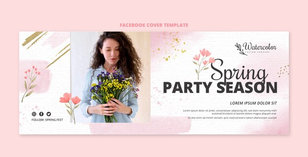 watercolor spring social media cover template