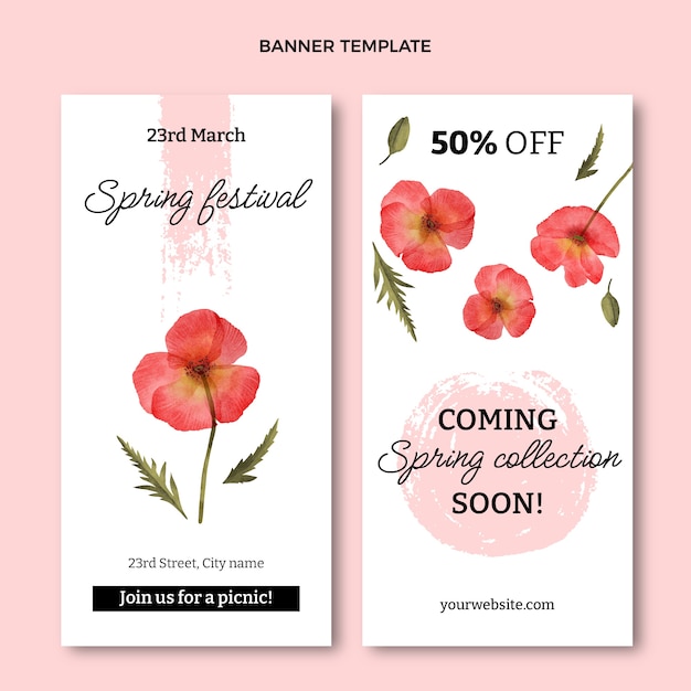 Watercolor spring vertical banners set