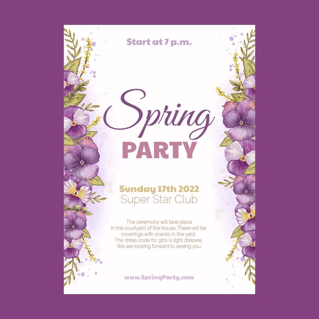 Watercolor spring vertical poster template