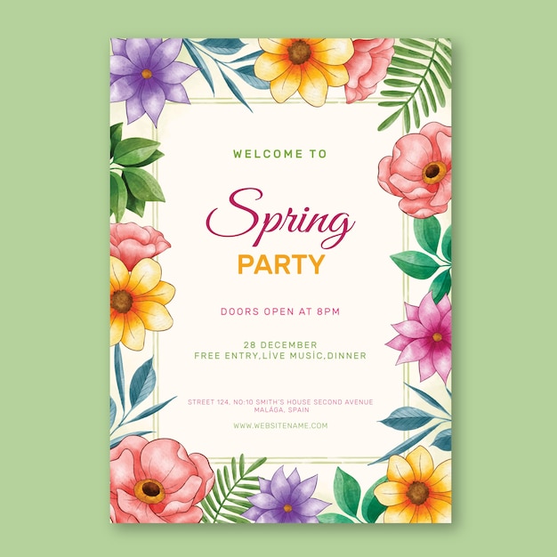 Free vector watercolor spring vertical poster template