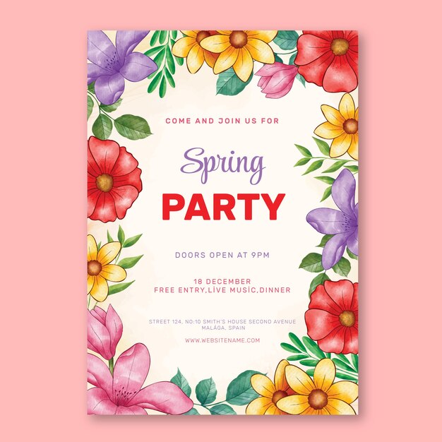 Watercolor spring vertical poster template