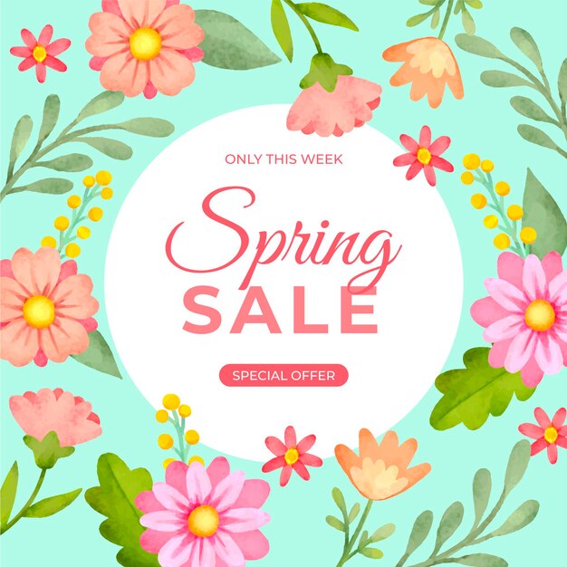 Watercolor squared banner with spring sale