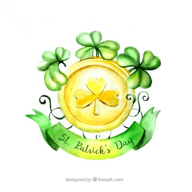 Free vector watercolor st patrick's day background with coin and clovers