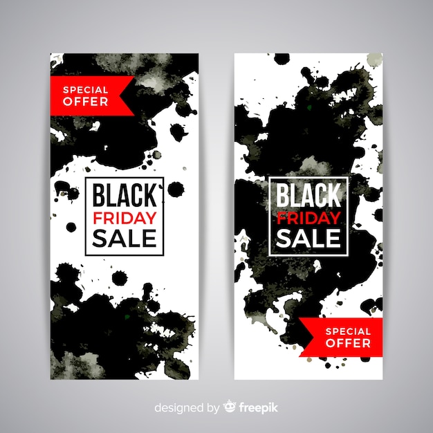 Free vector watercolor stain black friday banners