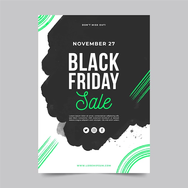Watercolor stain black friday flyer template