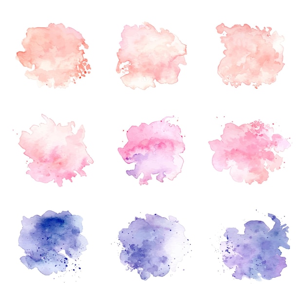 Free vector watercolor stain pastel color set