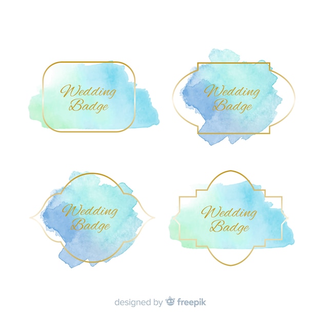 Watercolor stain wedding badge collection