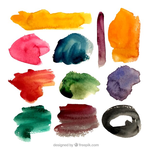 Watercolor stains collection in different colors