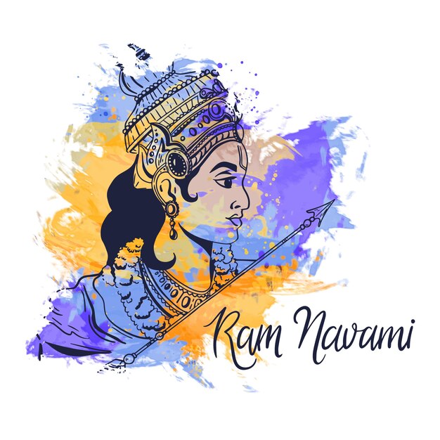 Watercolor stains design with ram navami