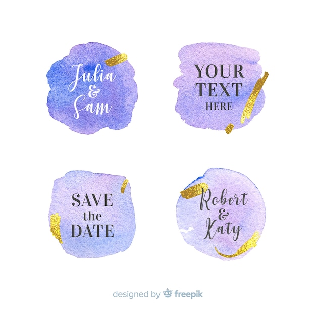 Free vector watercolor stains wedding badge collection