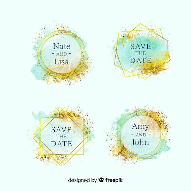 Watercolor stains wedding badges collection